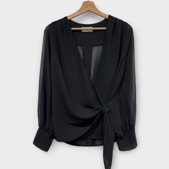 Italian Draped Shoulder Mesh Sleeve Blouse in Chocolate